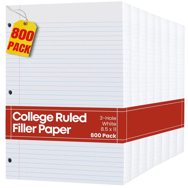 1InTheOffice College Ruled Filler Paper, 8 1/2"" x 11"", 800 Sheets (800 Sheets) - Image 1